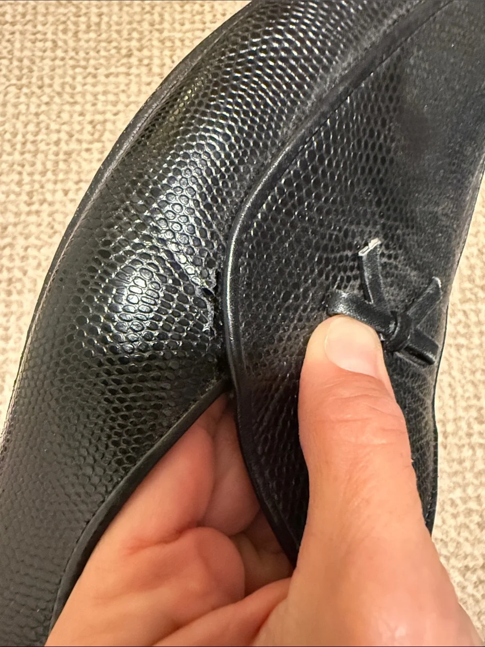 Authentic Belgian Shoes Black Lizard-Texture Loafers